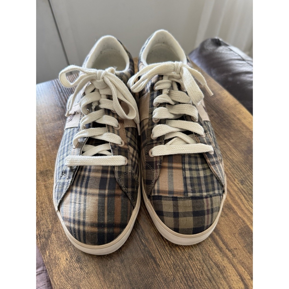 Polo Ralph Lauren Patchwork Madras Shoes Mens Size 9.5D Plaid Canvas Sneakers